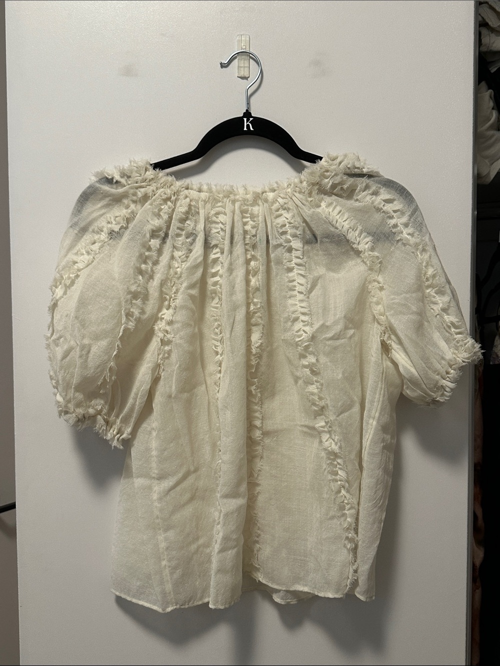 Ulla Johnson Cream Ruffle-Trim Puff Sleeve Blouse